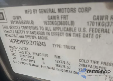 2000 GMC Sierra 1500 Sle from USA, damaged, VIN 1GTEC19V3YZ176243